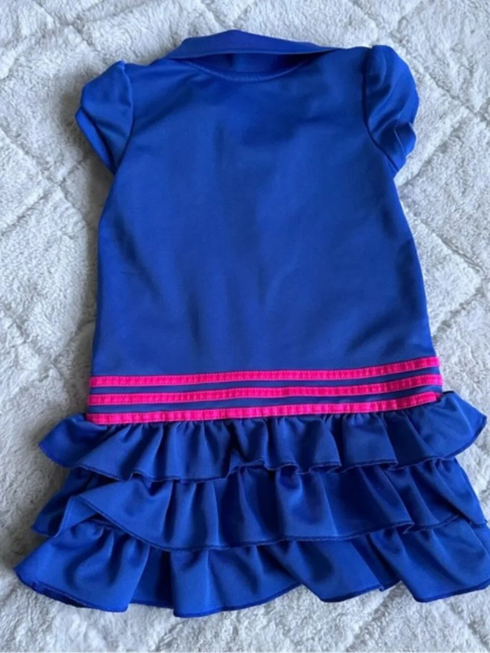 Adidas | Navy and Pink Pleated 3 Stripe Ruffle Polo Dress | Size 18 Months